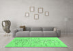 Machine Washable Abstract Emerald Green Contemporary Area Rugs in a Living Room,, wshcon2301emgrn