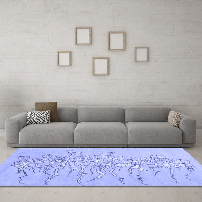 Machine Washable Abstract Blue Contemporary Rug in a Living Room, wshcon2301blu