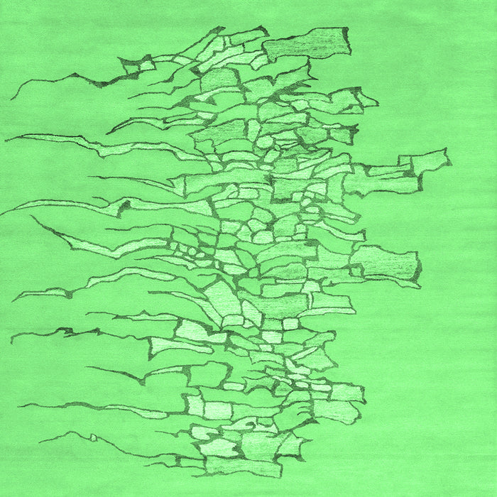 Square Machine Washable Abstract Emerald Green Contemporary Area Rugs, wshcon2301emgrn