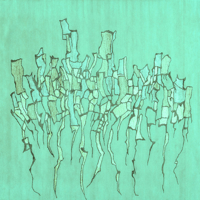 Square Abstract Turquoise Contemporary Rug, con2301turq