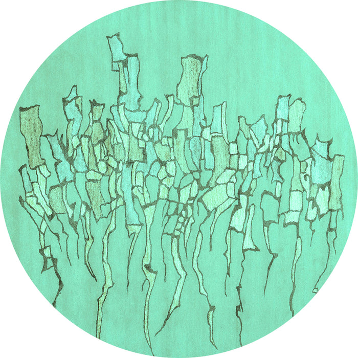 Round Abstract Turquoise Contemporary Rug, con2301turq