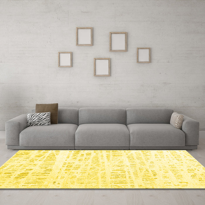 Machine Washable Solid Yellow Modern Rug in a Living Room, wshcon2302yw