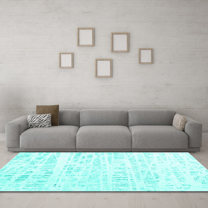 Machine Washable Solid Turquoise Modern Area Rugs in a Living Room,, wshcon2302turq