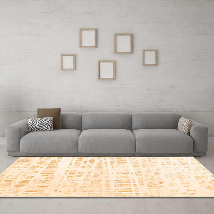 Machine Washable Solid Orange Modern Area Rugs in a Living Room, wshcon2302org