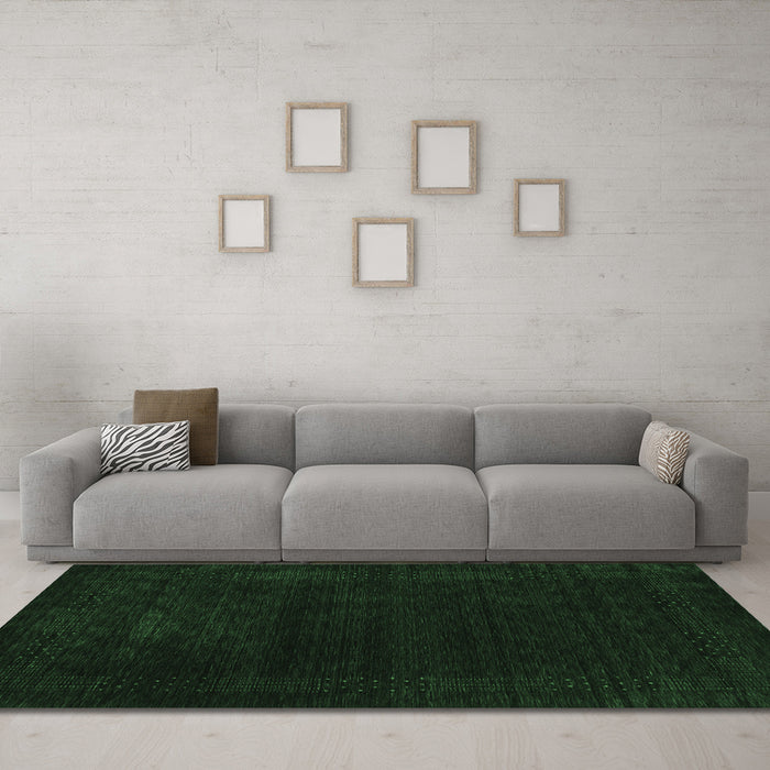 Machine Washable Abstract Emerald Green Contemporary Area Rugs in a Living Room,, wshcon2303emgrn