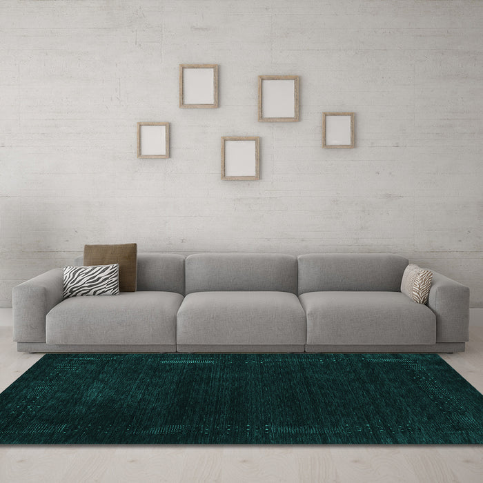 Machine Washable Abstract Turquoise Contemporary Area Rugs in a Living Room,, wshcon2303turq