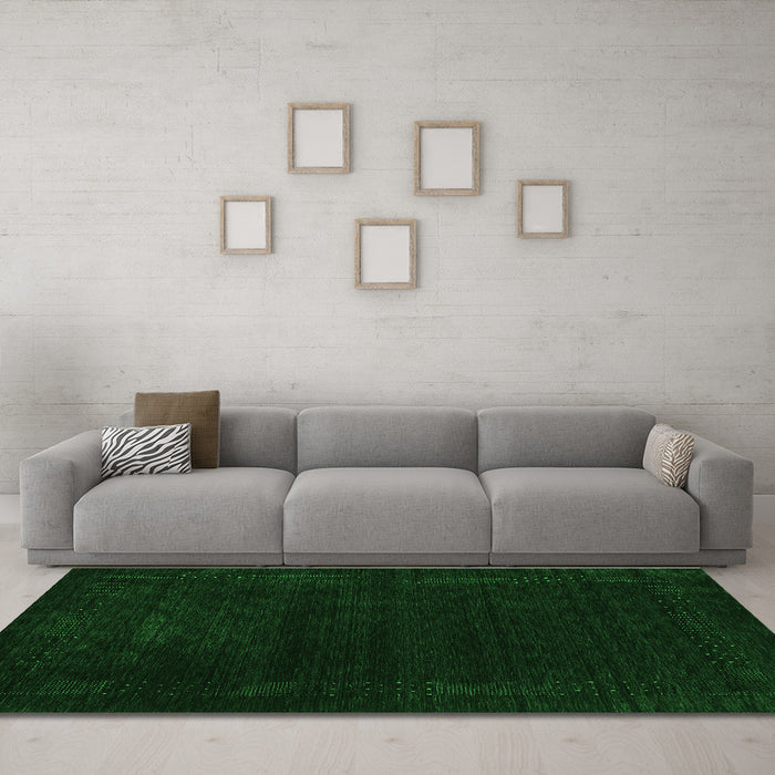 Machine Washable Abstract Green Contemporary Area Rugs in a Living Room,, wshcon2303grn