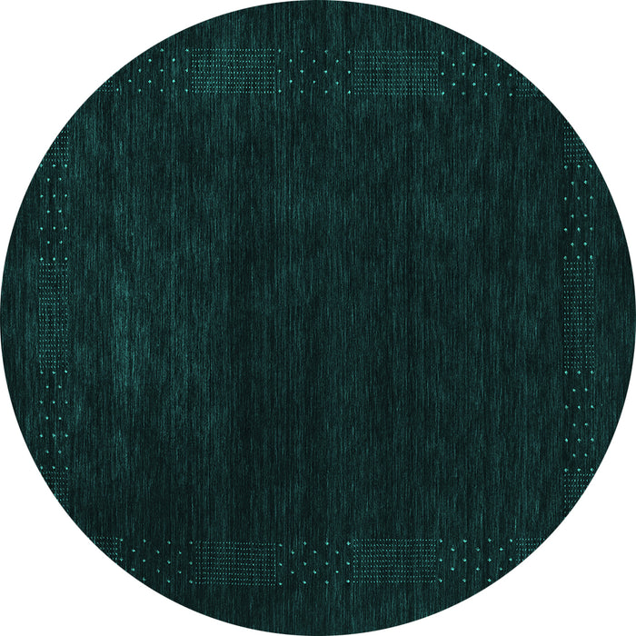 Round Machine Washable Abstract Turquoise Contemporary Area Rugs, wshcon2303turq