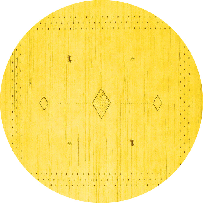 Round Machine Washable Solid Yellow Modern Rug, wshcon2304yw