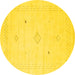 Round Machine Washable Solid Yellow Modern Rug, wshcon2304yw