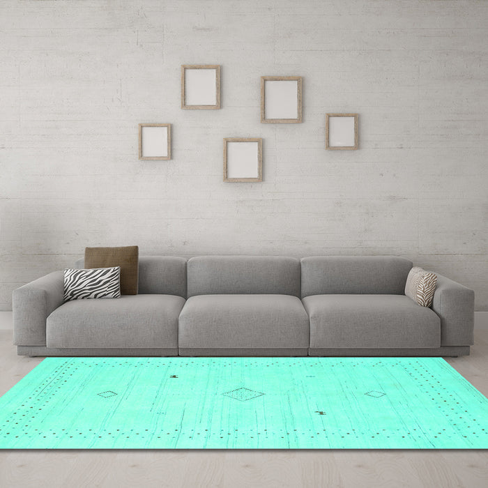 Machine Washable Solid Turquoise Modern Area Rugs in a Living Room,, wshcon2304turq