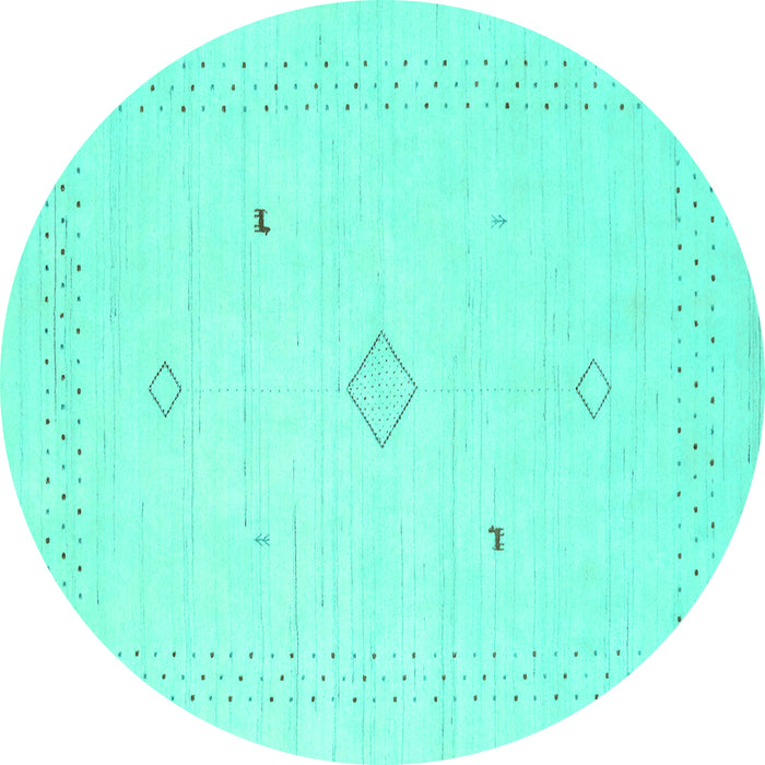 Round Machine Washable Solid Turquoise Modern Area Rugs, wshcon2304turq