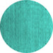 Round Machine Washable Abstract Turquoise Contemporary Area Rugs, wshcon2305turq