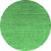 Round Machine Washable Abstract Emerald Green Contemporary Area Rugs, wshcon2305emgrn