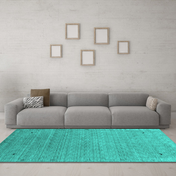 Machine Washable Abstract Turquoise Contemporary Area Rugs in a Living Room,, wshcon2305turq