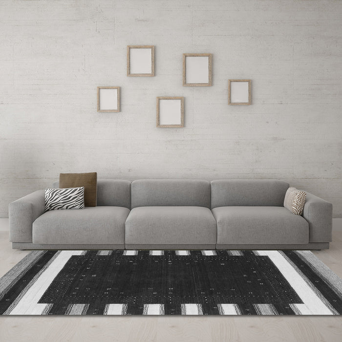 Machine Washable Abstract Gray Contemporary Rug in a Living Room,, wshcon2306gry