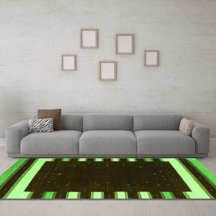 Machine Washable Abstract Green Contemporary Area Rugs in a Living Room,, wshcon2306grn
