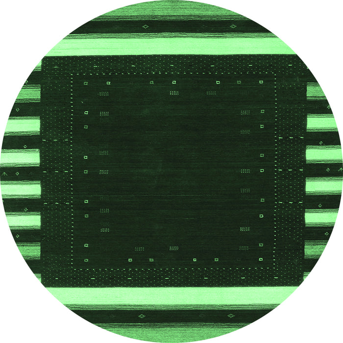 Round Machine Washable Abstract Emerald Green Contemporary Area Rugs, wshcon2306emgrn