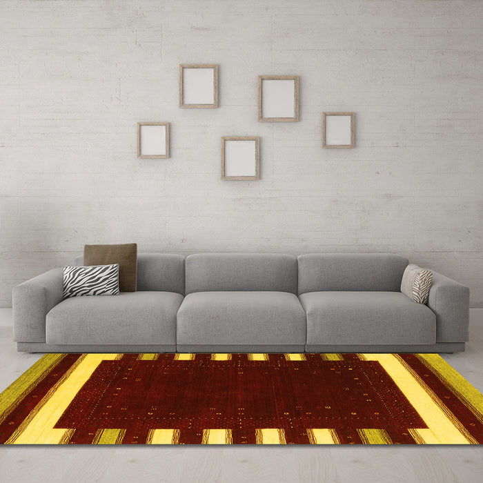 Machine Washable Abstract Yellow Contemporary Rug in a Living Room, wshcon2306yw