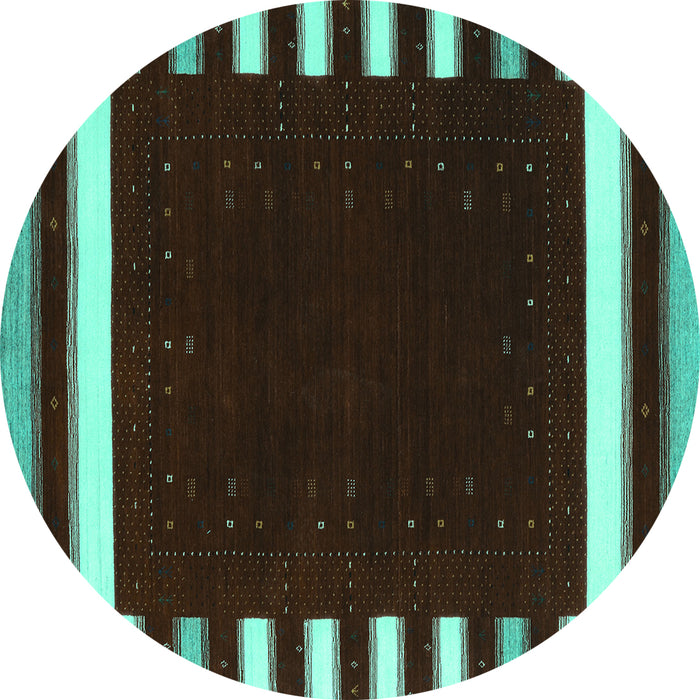 Round Machine Washable Abstract Turquoise Contemporary Area Rugs, wshcon2306turq