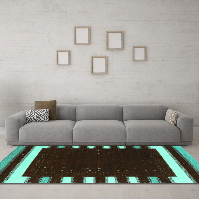 Machine Washable Abstract Turquoise Contemporary Area Rugs in a Living Room,, wshcon2306turq
