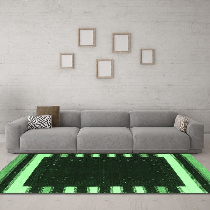 Machine Washable Abstract Emerald Green Contemporary Area Rugs in a Living Room,, wshcon2306emgrn