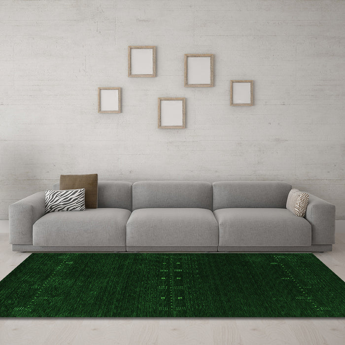 Machine Washable Abstract Green Contemporary Area Rugs in a Living Room,, wshcon2307grn