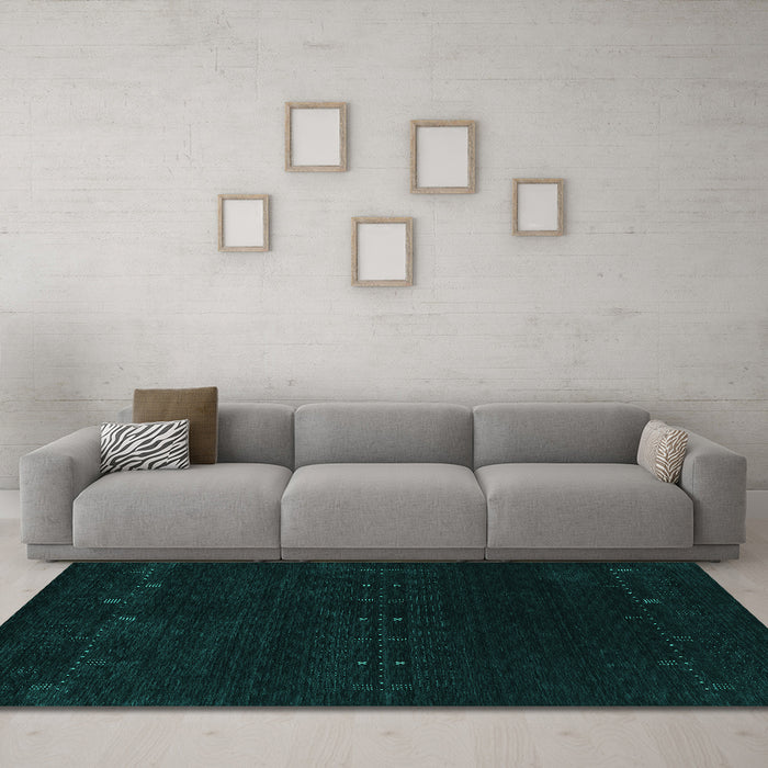 Machine Washable Abstract Turquoise Contemporary Area Rugs in a Living Room,, wshcon2307turq
