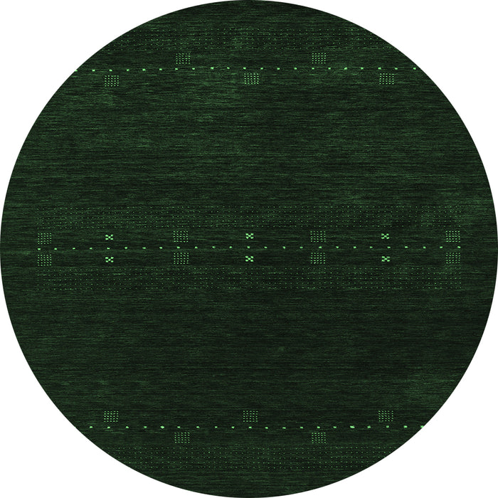 Round Machine Washable Abstract Emerald Green Contemporary Area Rugs, wshcon2307emgrn