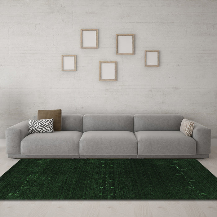 Machine Washable Abstract Emerald Green Contemporary Area Rugs in a Living Room,, wshcon2307emgrn