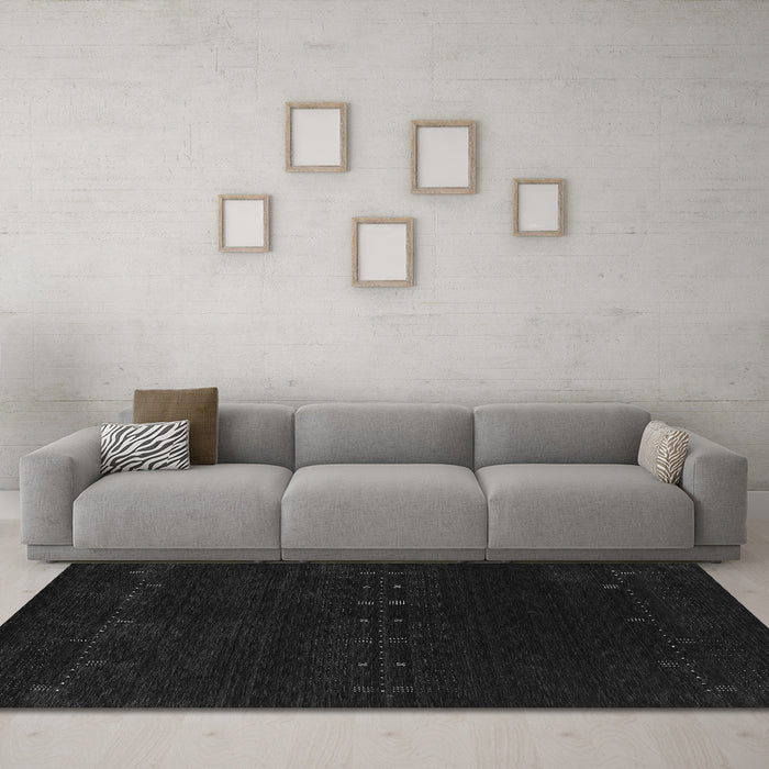 Machine Washable Abstract Gray Contemporary Rug in a Living Room,, wshcon2307gry