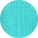 Round Machine Washable Abstract Turquoise Contemporary Area Rugs, wshcon2308turq