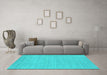 Machine Washable Abstract Turquoise Contemporary Area Rugs in a Living Room,, wshcon2308turq