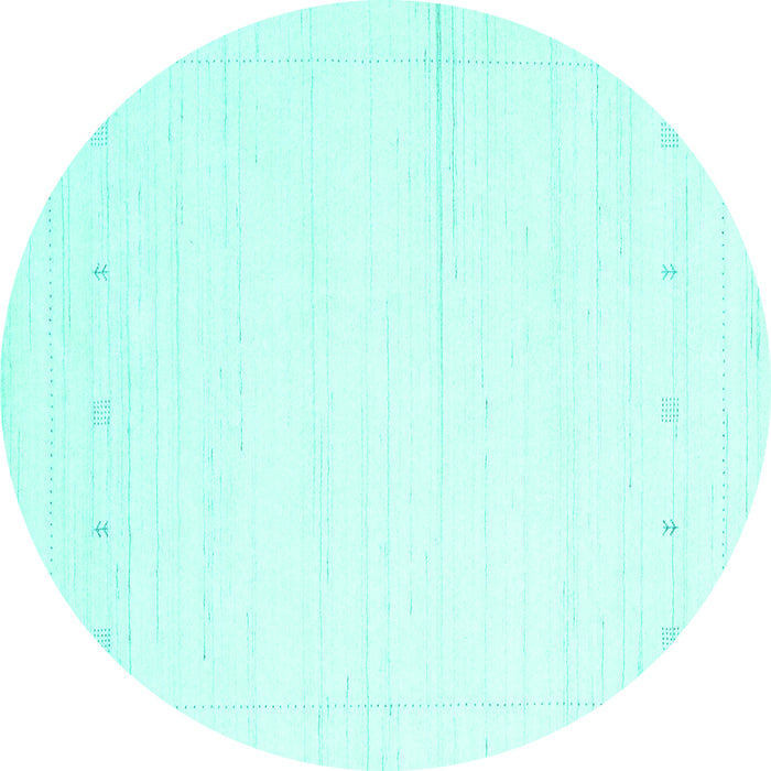 Round Machine Washable Solid Turquoise Modern Area Rugs, wshcon2309turq