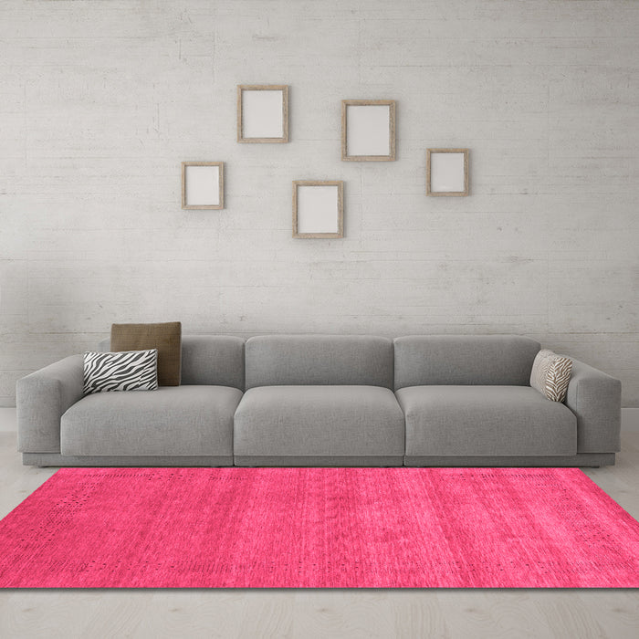 Machine Washable Abstract Pink Contemporary Rug in a Living Room, wshcon2310pnk