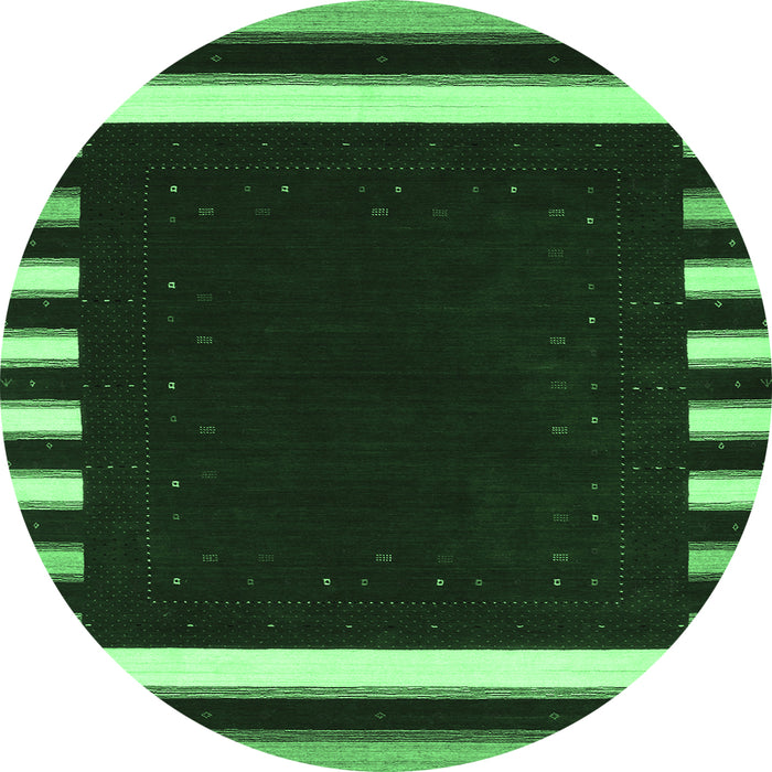 Round Machine Washable Abstract Emerald Green Contemporary Area Rugs, wshcon2313emgrn