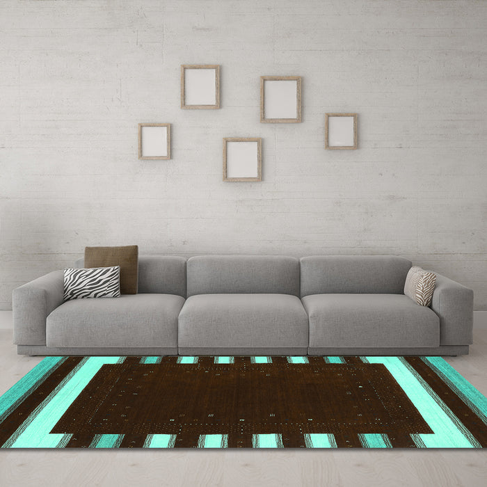 Machine Washable Abstract Turquoise Contemporary Area Rugs in a Living Room,, wshcon2313turq