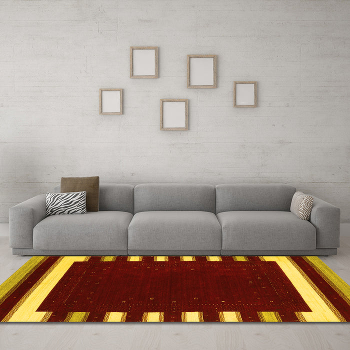 Machine Washable Abstract Yellow Contemporary Rug in a Living Room, wshcon2313yw