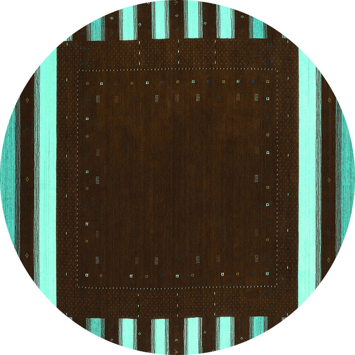 Round Machine Washable Abstract Turquoise Contemporary Area Rugs, wshcon2313turq
