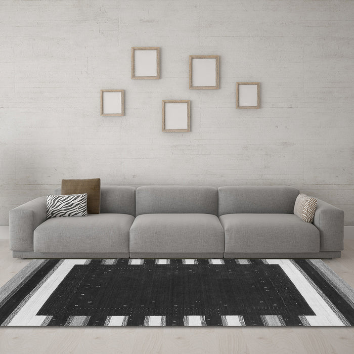 Machine Washable Abstract Gray Contemporary Rug in a Living Room,, wshcon2313gry