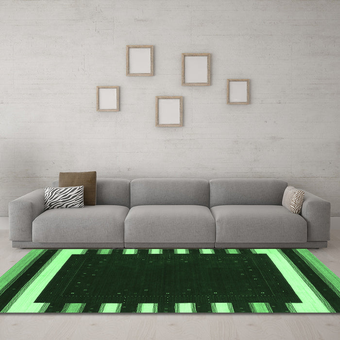 Machine Washable Abstract Emerald Green Contemporary Area Rugs in a Living Room,, wshcon2313emgrn