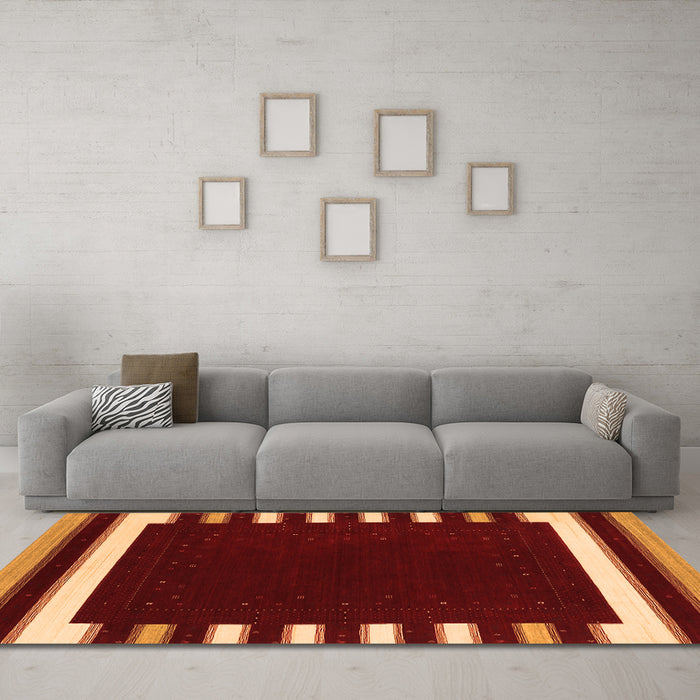 Machine Washable Abstract Orange Contemporary Area Rugs in a Living Room, wshcon2313org