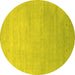 Round Machine Washable Abstract Yellow Contemporary Rug, wshcon2314yw