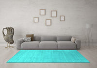 Machine Washable Abstract Turquoise Contemporary Rug, wshcon2314turq