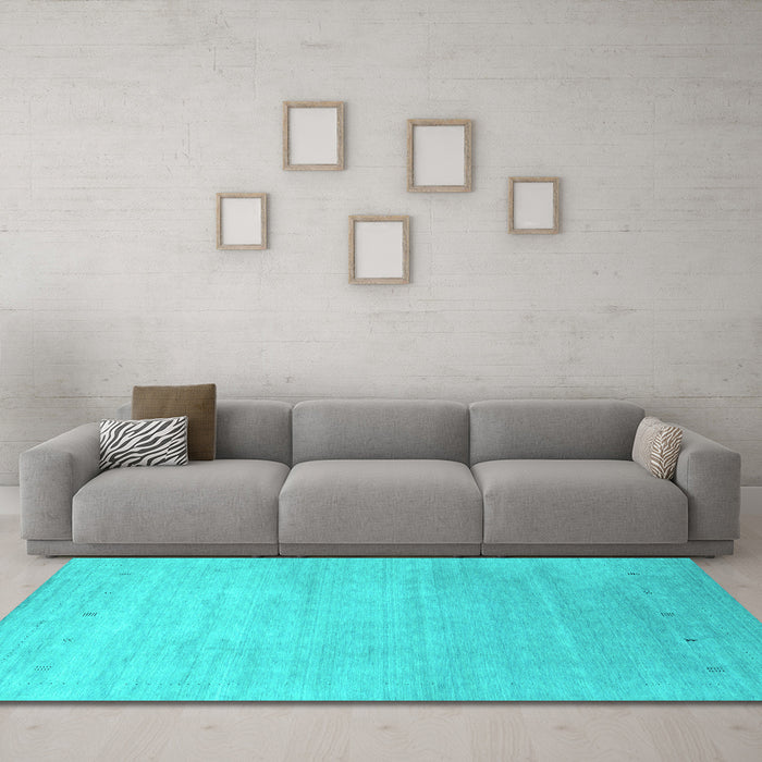 Machine Washable Abstract Turquoise Contemporary Area Rugs in a Living Room,, wshcon2314turq