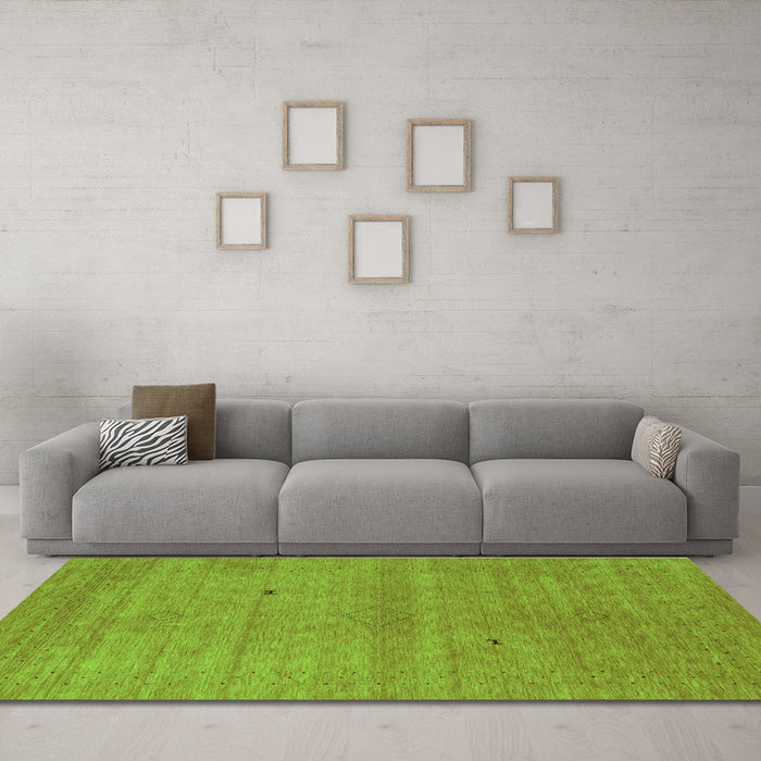 Machine Washable Abstract Green Contemporary Area Rugs in a Living Room,, wshcon2315grn