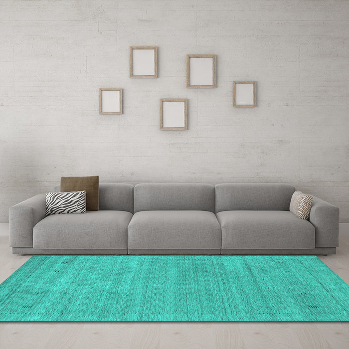 Machine Washable Abstract Turquoise Contemporary Area Rugs in a Living Room,, wshcon2316turq