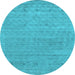 Round Machine Washable Abstract Light Blue Contemporary Rug, wshcon2316lblu