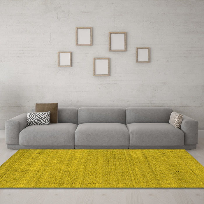 Machine Washable Abstract Yellow Contemporary Rug in a Living Room, wshcon2316yw