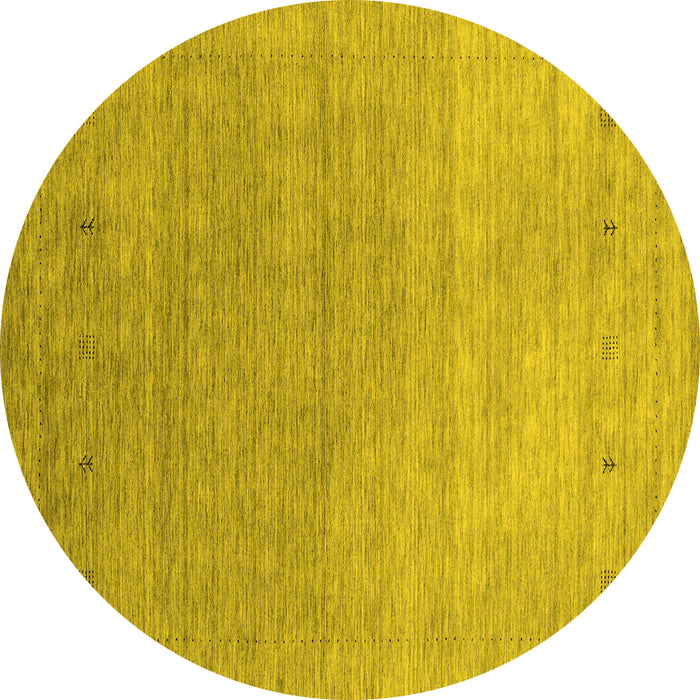 Round Machine Washable Abstract Yellow Contemporary Rug, wshcon2317yw